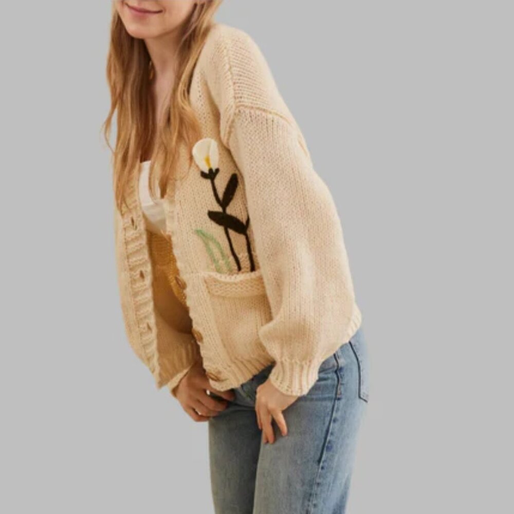 NWT Bloom Where You're Planted Embroidered Knit Cardigan - Picture 4 of 4
